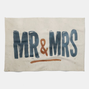 Linge De Cuisine Typographie de bloc imprimé vintage "MR & MRS"