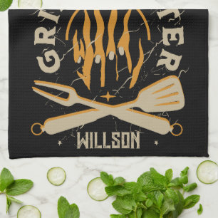 Linge De Cuisine Typographie de grill vintage à flamme BBQ