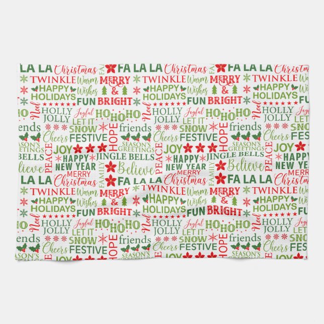 Linge De Cuisine Typographie de Noël rouge et vert sans couture (Horizontal)