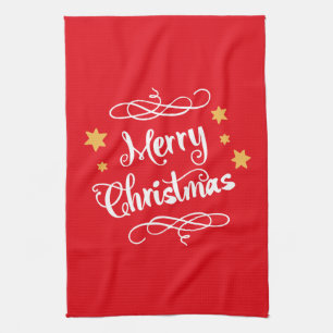 Linge De Cuisine Typographie Joyeux Noël Rouge Clair Blanc