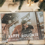 Linge De Cuisine Typographie moderne Pleine photo Noël<br><div class="desc">Typographie moderne Full Photo Noël Joyeux Appartement de vacances serviette de cuisine. Un texte moderne recouvre la photo - ajoutez votre photo et votre texte et faites un cadeau de cuisine de vacances personnalisé unique.</div>