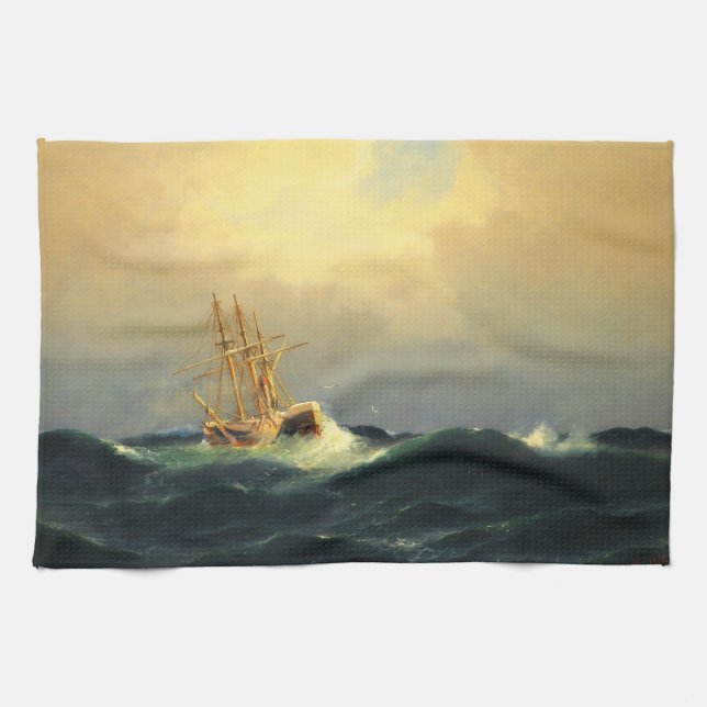 Linge De Cuisine Un bateau à vapeur dans une tempête dans l'océan A (Horizontal)