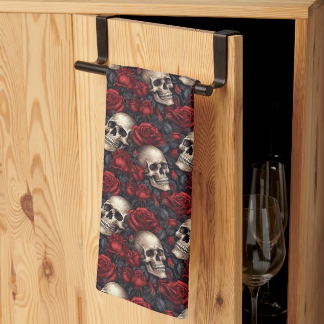 Linge De Cuisine Un crâne et une série Rose 10 (Pliage en tiers)