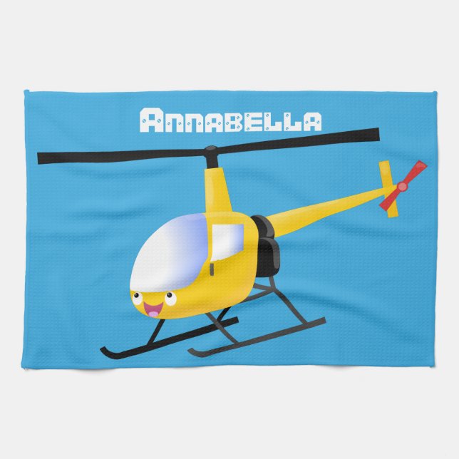 Linge De Cuisine Un joli hélicoptère de dessin animé jaune (Horizontal)