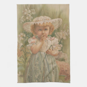 Linge De Cuisine "Un Pâques naissant" Illustration vintage, vers 18
