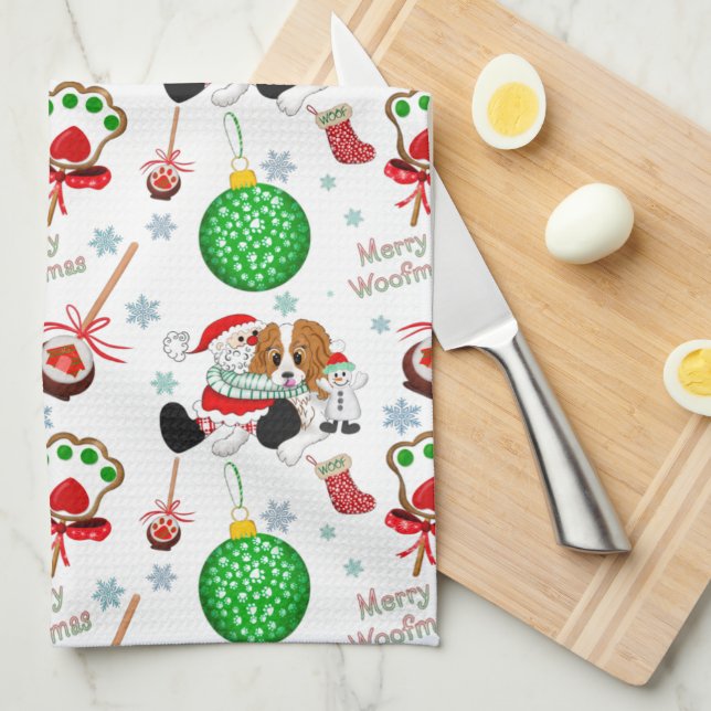 Linge De Cuisine Un très joyeux Noël Cavalier King Charles  (Quart Plié)