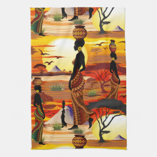 Linge De Cuisine Une belle femme africaine Silhouette sur les solei