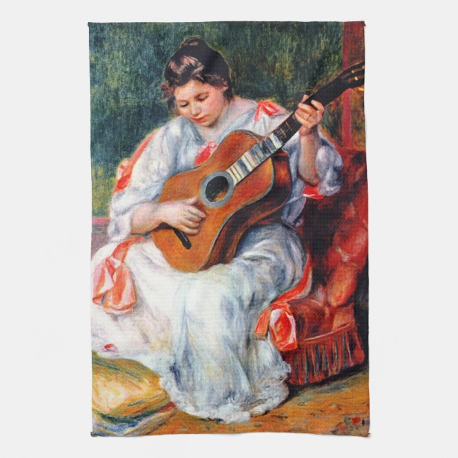 Linge De Cuisine Une femme jouant à la guitare par Pierre Renoir (Vertical)