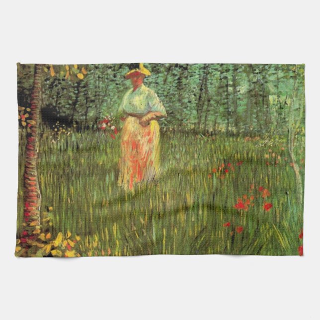 Linge De Cuisine Une femme marchant dans un jardin par Vincent van  (Horizontal)