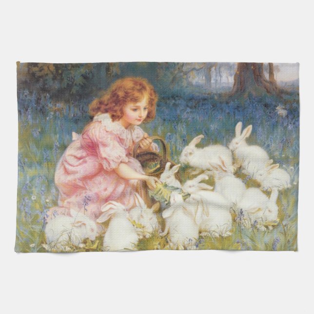Linge De Cuisine Une fille nourrit les lapins (par Frederick Morgan (Horizontal)