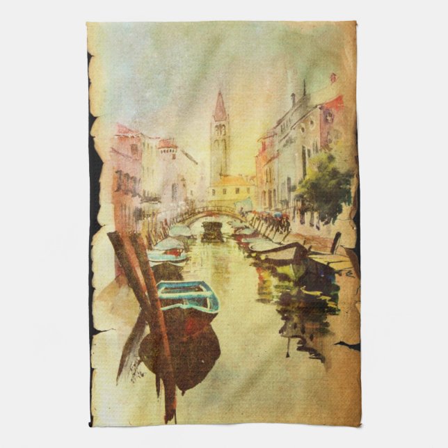 Linge De Cuisine Une vue du canal avec des bateaux et des bâtiments (Vertical)