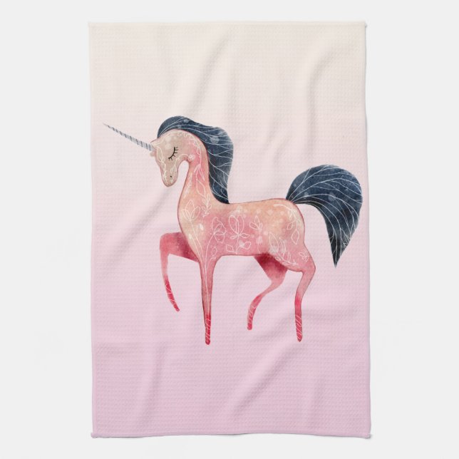 Linge De Cuisine Unicorne nordique rose avec Mane noir (Vertical)