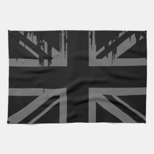 Linge De Cuisine Union Jack (drapeau BRITANNIQUE d'argent grunge)