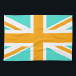Linge De Cuisine Union Jack turquoise et orange<br><div class="desc">Motifs de croix turquoise et orange sur l'Union Jack.</div>