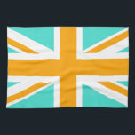 Linge De Cuisine Union Jack turquoise et orange<br><div class="desc">Motifs de croix turquoise et orange sur l'Union Jack.</div>