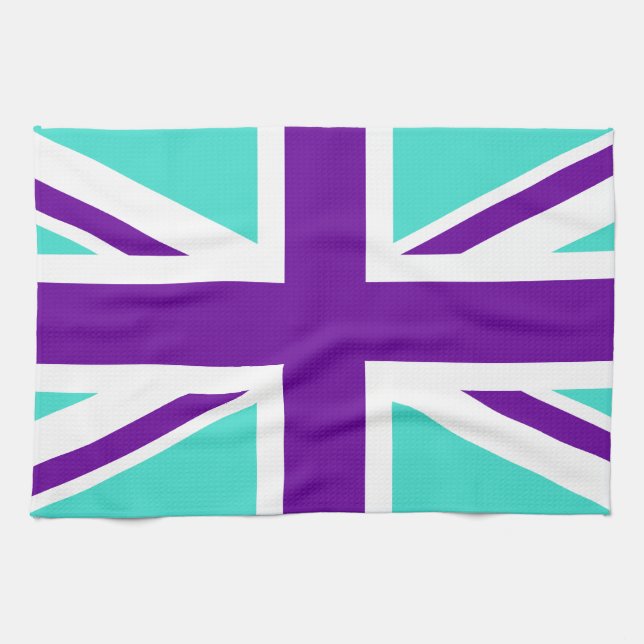 Linge De Cuisine Union Jack turquoise et violette (Horizontal)