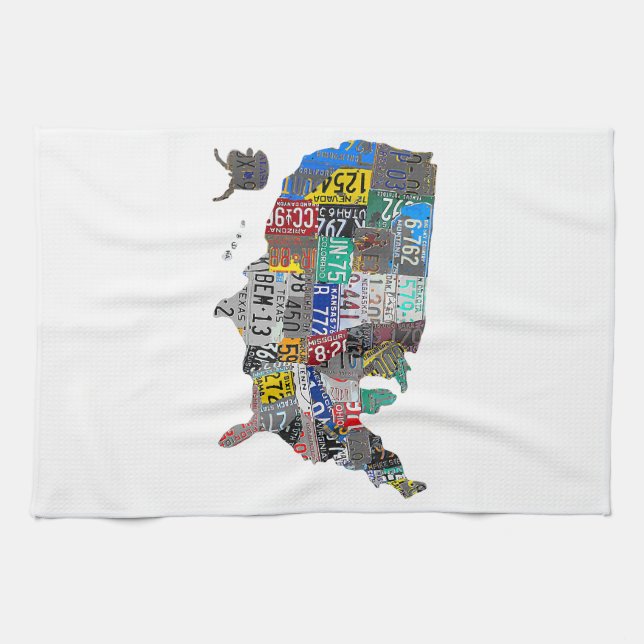 Linge De Cuisine US American United States Map Flag License Plate A (Horizontal)