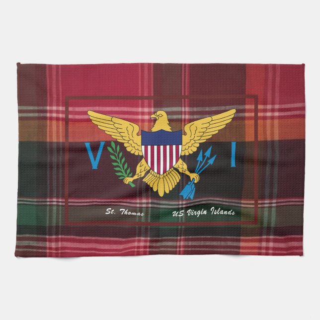Linge De Cuisine US Virgin Islands Flag St. Thomas USVI Madras (Horizontal)