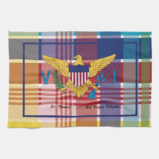 Linge De Cuisine US Virgin Islands Flag St. Thomas USVI Madras (Horizontal)