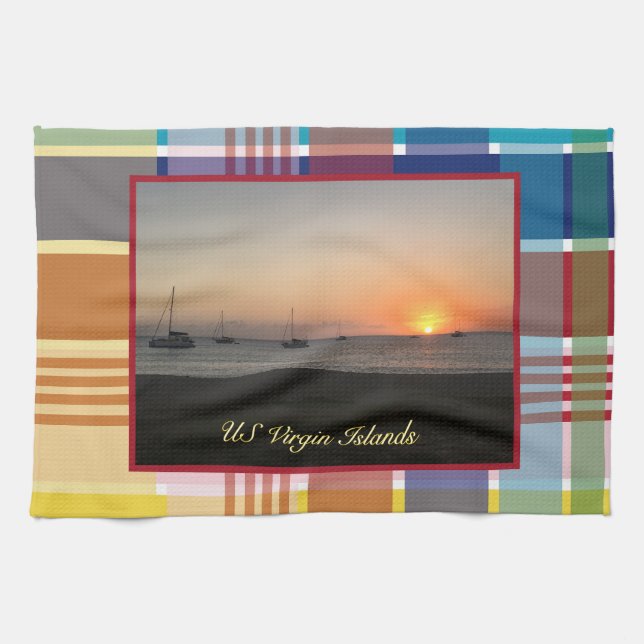 Linge De Cuisine US Virgin Islands Sunset USVI Madras (Horizontal)