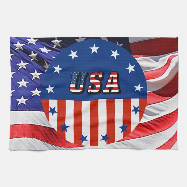 Linge De Cuisine USA - Drapeau américain et étoiles en cercle (Horizontal)
