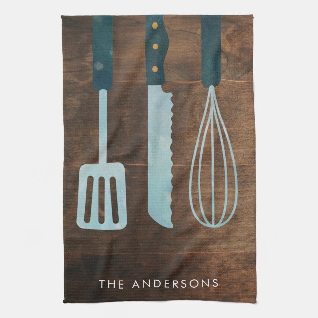 Linge De Cuisine Ustensiles de cuisine en bois personnalisés Nom de (Vertical)