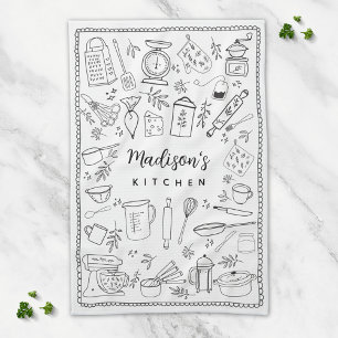 Linge De Cuisine Ustensiles de cuisine personnalisés dessinés à la 