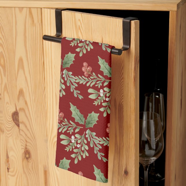 Linge De Cuisine Vacances botaniques Red Holly Berries Verdure (Pliage en tiers)