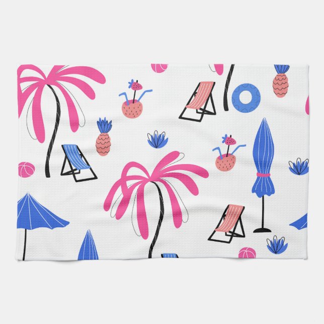 Linge De Cuisine Vacances d'été : Palm Trees Ananas Motif (Horizontal)