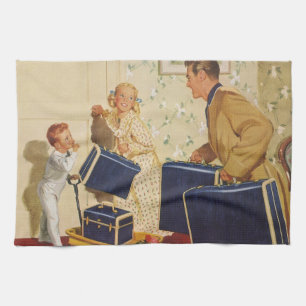 Linge De Cuisine Vacances en famille vintage, papa, enfants et vali