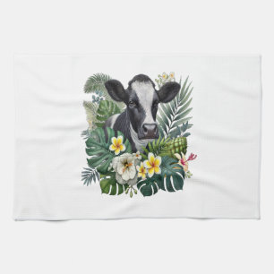 Linge De Cuisine Vache dans la jungle florale Png, Vache tropicale