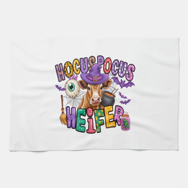 Linge De Cuisine Vache de Halloween génisse Hocus Pocus (Horizontal)
