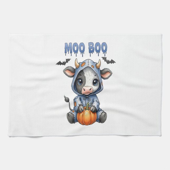 Linge De Cuisine Vache de Halloween Moo Boo (Horizontal)