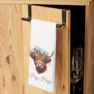Linge De Cuisine Vache des hautes terres mignonne, florale/printani