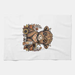 Linge De Cuisine Vache des Highlands d'automne Art de ferme vintage