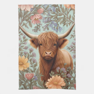 Linge De Cuisine Vache des Highlands Pastel Inspiré de William Morr