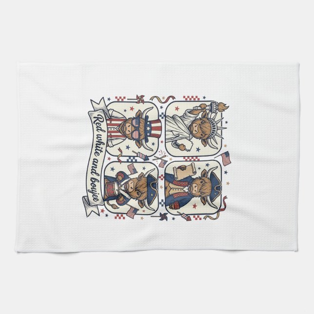 Linge De Cuisine Vache écossaise patriotique rouge blanc et boujee (Horizontal)