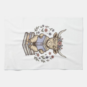 Linge De Cuisine Vache Florale de Lecture Mignonne Pile de Livres D