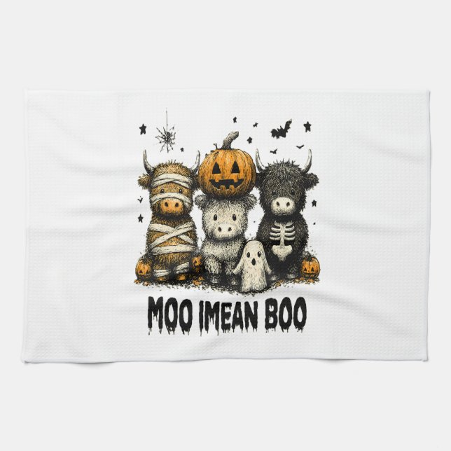 Linge De Cuisine Vache Highland d'Halloween effrayante (Horizontal)