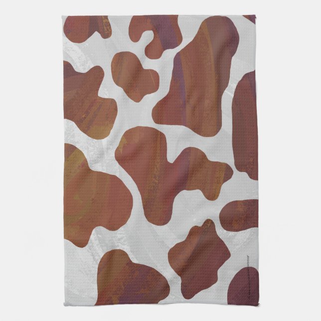 Linge De Cuisine Vache Marron et Blanc Imprimé (Vertical)