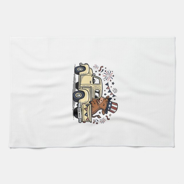 Linge De Cuisine Vache patriotique conception vectorielle camion 4  (Horizontal)