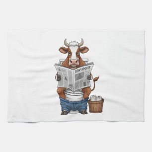 Linge De Cuisine Vache sur Toilet PNG, animal de ferme amusant
