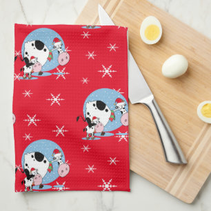 Linge De Cuisine Vaches de Noël avec chapeau de Père Noël