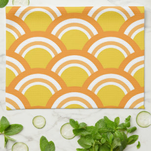 Linge De Cuisine Vague japonaise Seigaiha  motif jaune orange 