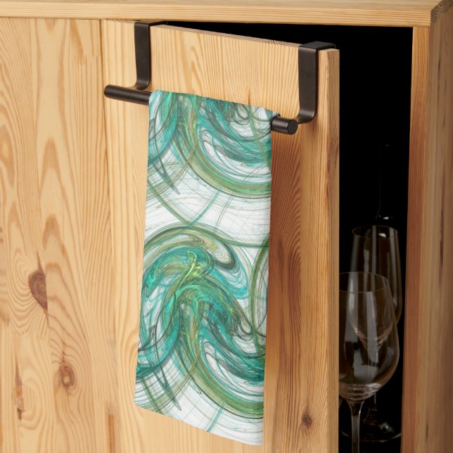 Linge De Cuisine Vagues à rotation verte empilées (Pliage en tiers)