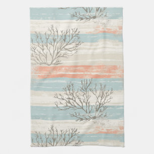 Linge De Cuisine Vagues de corail et de coquillages côtiers à l'aqu