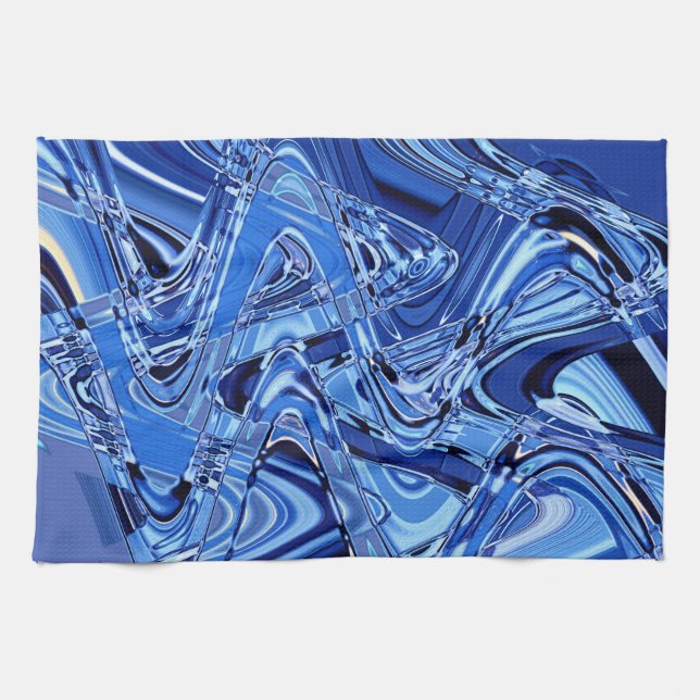 Linge De Cuisine vagues de routes en bleu (Horizontal)
