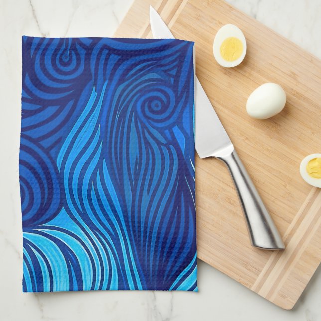 Linge De Cuisine Vagues d'eau bleu turquoise Abstraite | (Quart Plié)