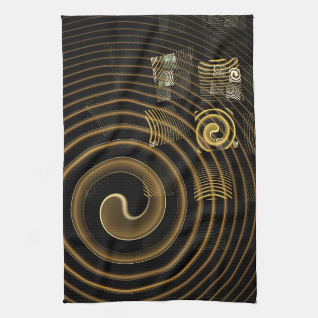 Linge De Cuisine Vagues dorées hypnotiques Art abstrait moderne (Vertical)