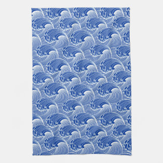 Linge De Cuisine Vagues japonaises vintages, bleu de cobalt et